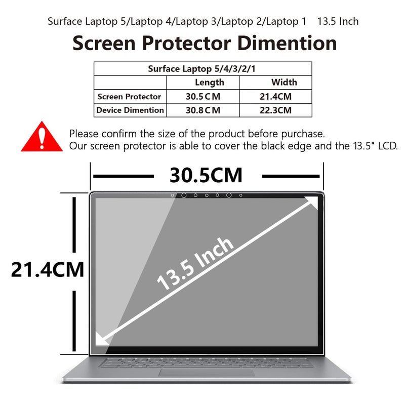 Adeway Microsoft Surface Laptop 5 Screen Protector 13.5 inch,Anti fingerprint,High Sensivity,Easy Installation, Tempered Glass Screen Protector for Surface Laptop 6/4/3/2/1 (13.5") - Image 3